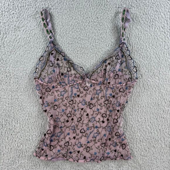 Moschino Tops - Rare Moschino Lingerie purple embroidered mesh heart cami slip tank top 💜